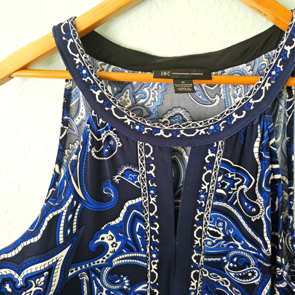 INC International Concepts Navy Paisley Tank Top - Picture 3 of 5